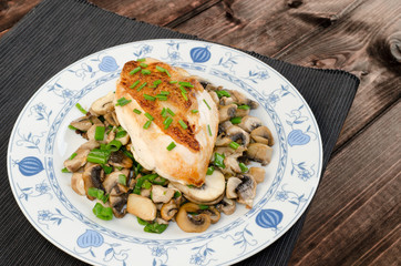 chicken breast with mushrooms and spring onions