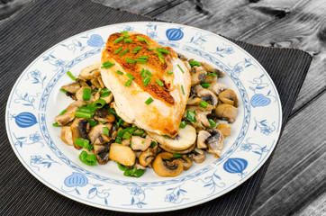 chicken breast with mushrooms and spring onions
