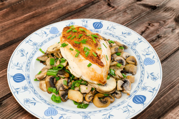 chicken breast with mushrooms and spring onions