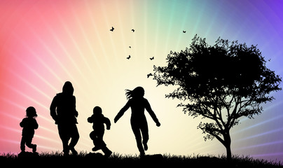 happy family silhouettes