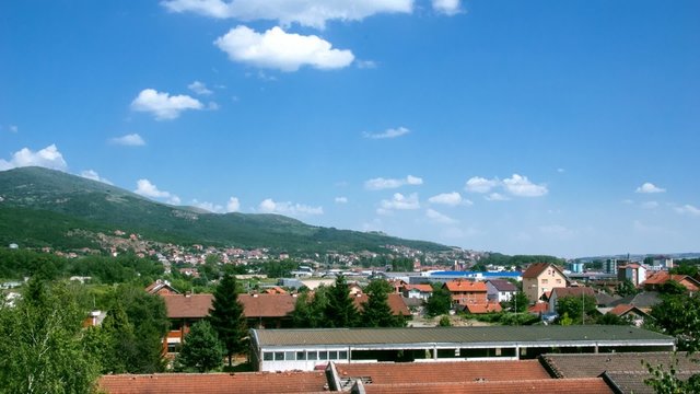 Overview of a suburban area of a town