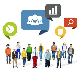 Group of Multiethnic People with Speech Bubbles