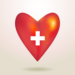 Fototapeta premium Red glossy shiny three-dimensional heart 3d on a white backgroun