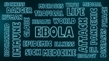 Ebola neon text and relative tags cloud