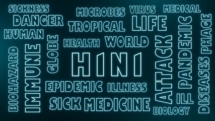 h1n1 neon text and relative tags cloud