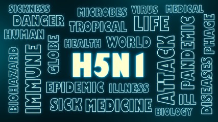 h5n1 neon text and relative tags cloud