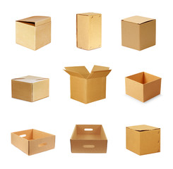 Brown paper carton boxes isolated on white