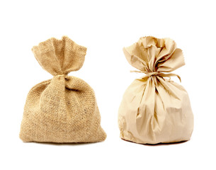 Sacks bag and paper bag isolated on white background.