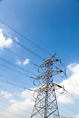 high voltage post.High-voltage tower sky background.