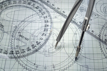 drawing, protractor and compasses