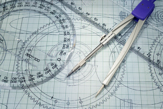 Drawing, Protractor And Compasses