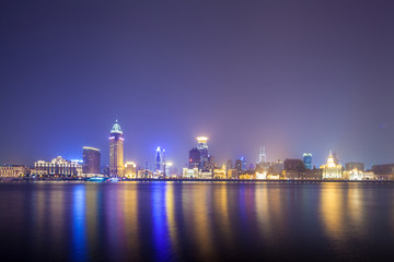 Fototapeta na wymiar Shanghai historic architecture panorama at night lit by lights
