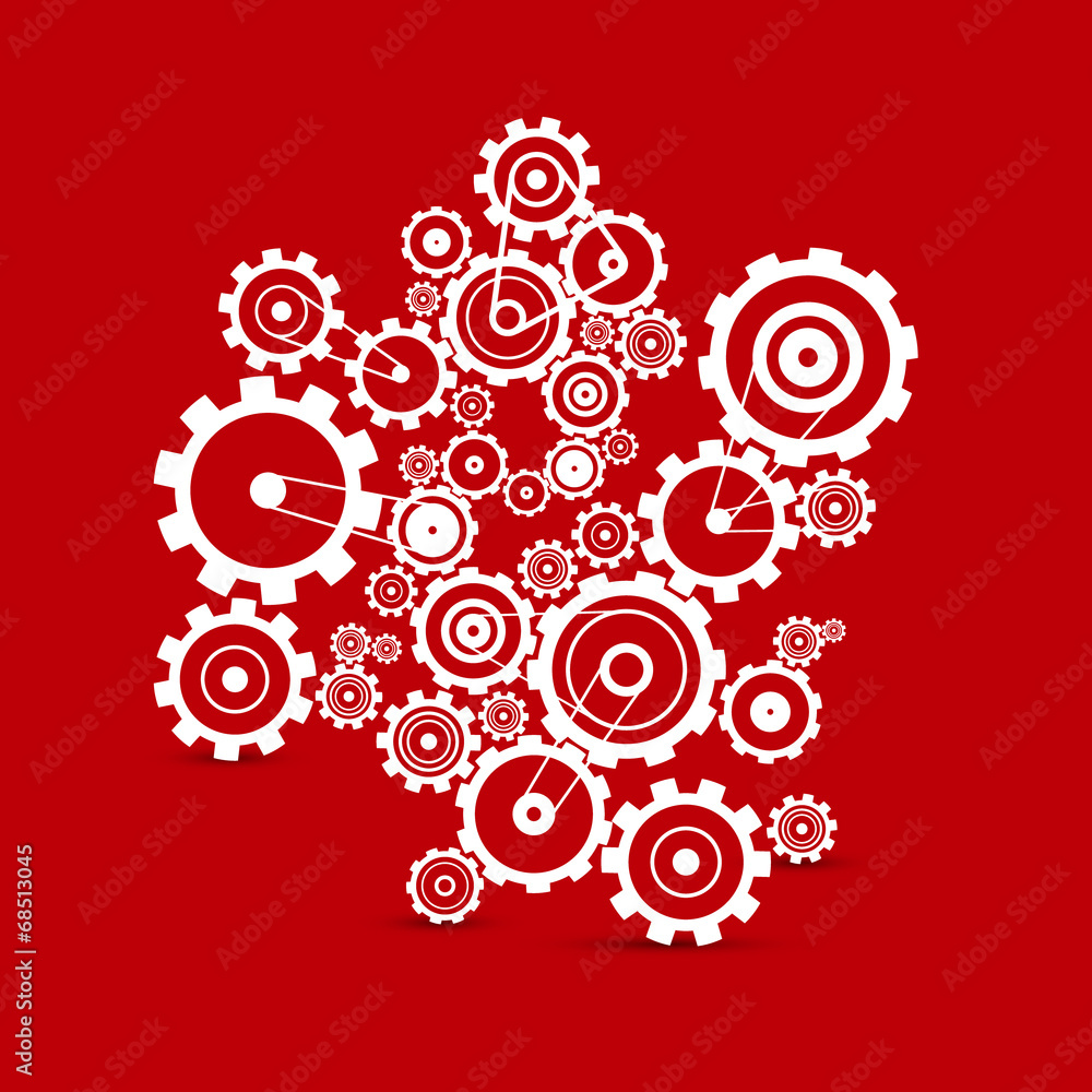 Aufkleber abstract white vector cogs - gears on red background