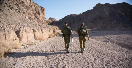 Rolgordijnen Midden-Oosten Soldiers patrol in desert