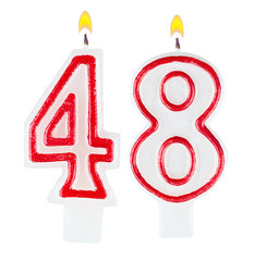 Birthday candles number forty eight isolated on white background