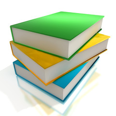 Stack of colorful books over white background