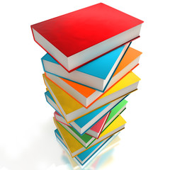 Stack of colorful books over white background