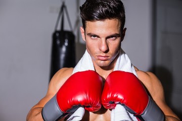 Close-up of a serious young male boxer