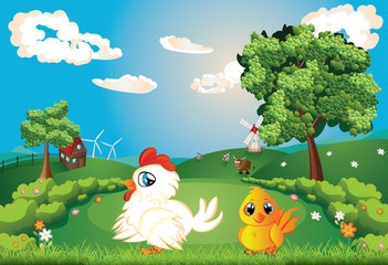 Obraz premium Hen on Lawn