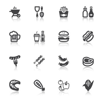 Barbecue flat icons with reflection