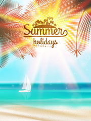 Vintage poster of tropical beach.