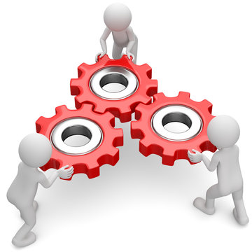 3d M&auml;nnchen rote zahnr&auml;der Teamwork