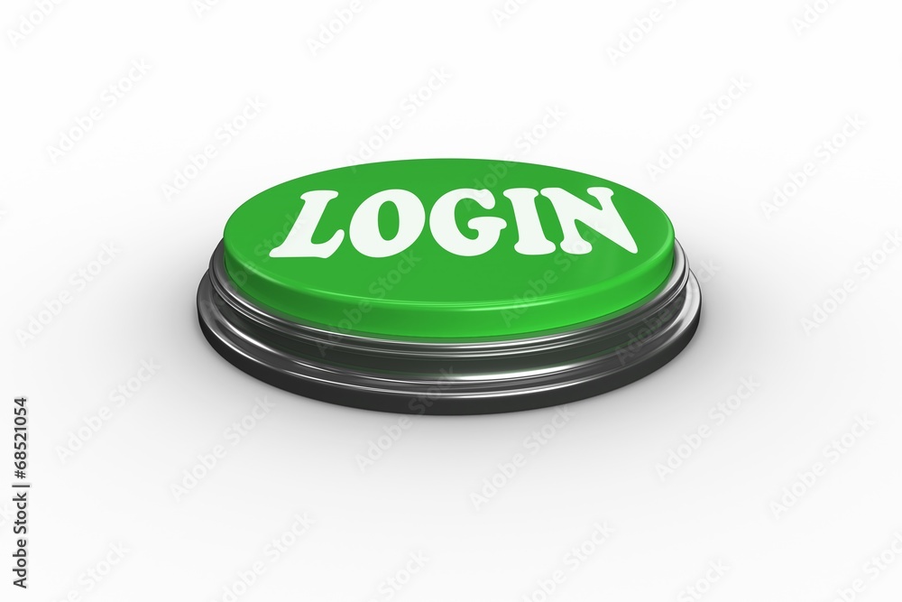 Poster Login on digitally generated green push button