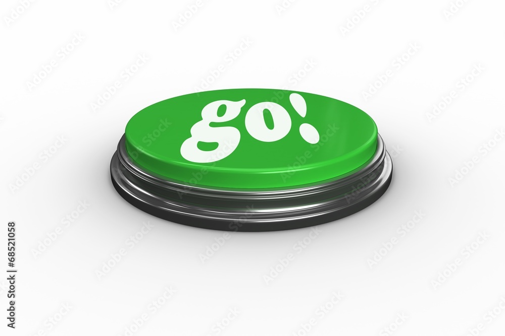Poster Go on digitally generated green push button