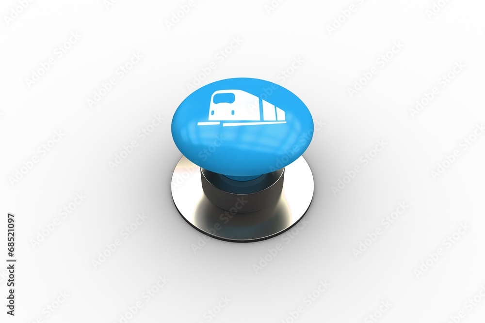Poster composite image of train graphic on button
