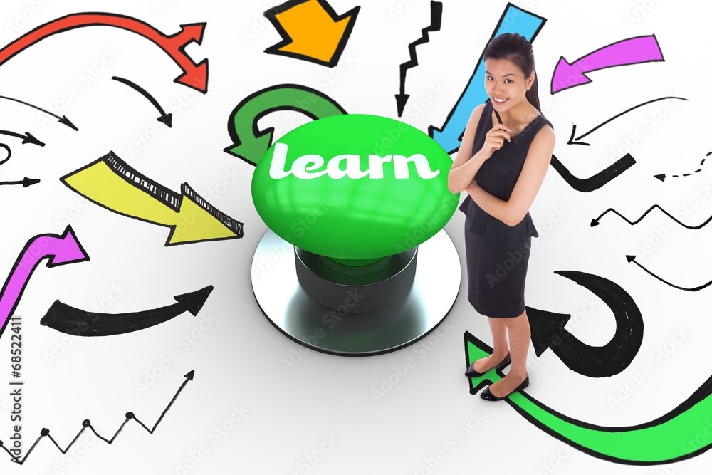 Poster Learn against digitally generated green push button