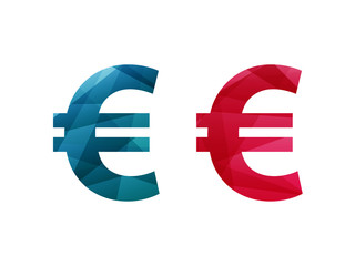 Obraz premium Shiny geometric euro currency sign icon badge vector