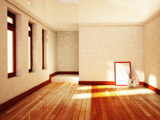 Obraz premium empty room with the vases and the windows