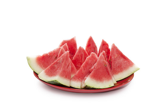 Pieces of watermelon on a plate isolated