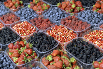 ripe berries in a plastic containe