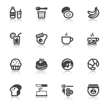 Beakfast flat icons with reflection