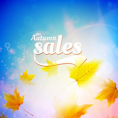 Fototapeta na wymiar Autumn sale realistic Leaves typography poster.