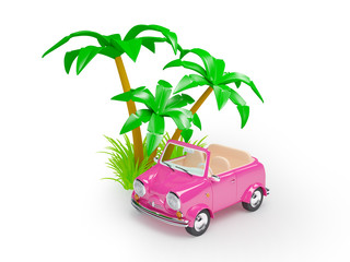 pink small car on the beach