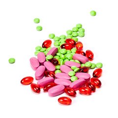 diferent Tablets pills capsule heap mix