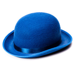 A stylish blue bowler hat