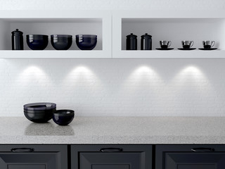 White and black kitchen design.