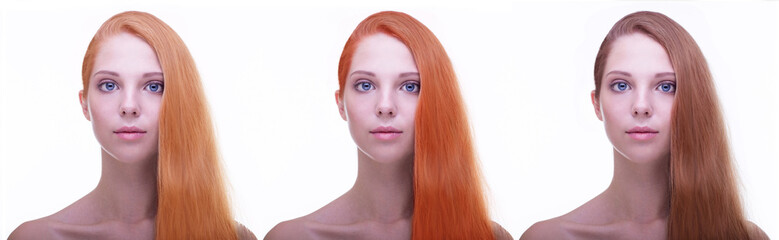 Fototapeta premium Portrait. Hair tones. Hair coloring. Long straight hairstyle.