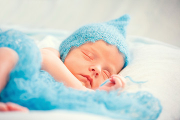 Little newborn baby boy 7 days, sleeps