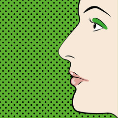 Illustration of Pop art style womans face with space for text