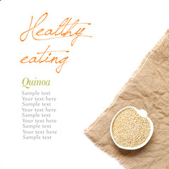 Raw Organic quinoa in a bowl on a white background