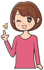 人差し指を立てる女性