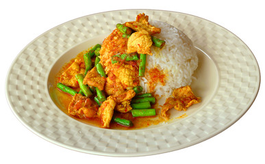 Pork curry spicy,Fried long beans, Thai food
