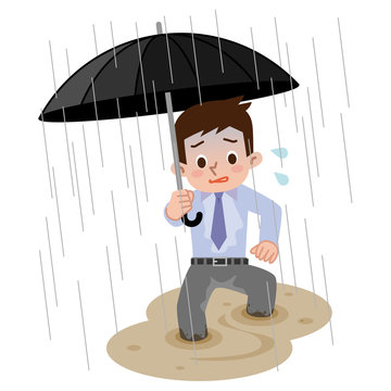 大雨で帰宅困難な男性