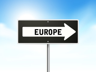 Europe on black road sign