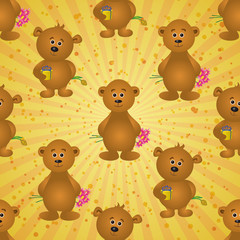 Seamless pattern, teddy bears and gifts