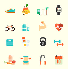 Fitness and health icons with white background